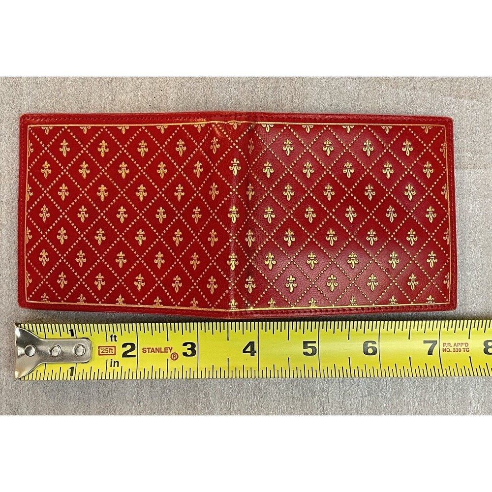 VTG Misuri Florence Italy Leather Bifold Wallet Scarlet Red Gold Fleur de Lis - Picture 10 of 14